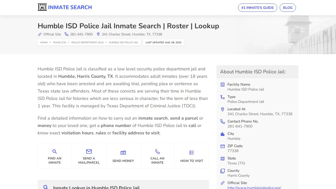 Humble ISD Police Jail Inmate Search | Roster | Lookup